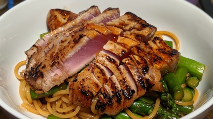 Seared ahi with garlic noodles